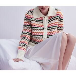 Zara Cropped Cardigan Sweater Multicolor Stripes Size Small Spring